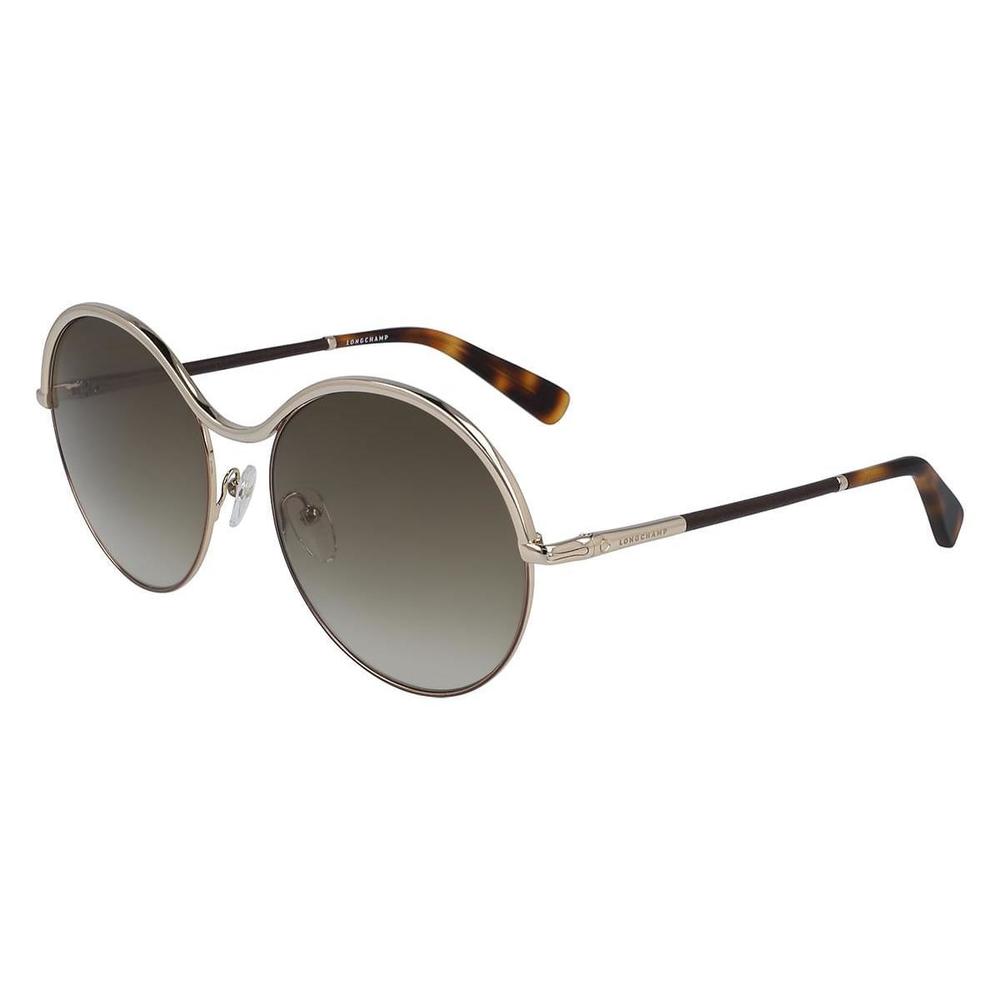 NEW Longchamp LO123SL 717 Round Gold Sunglasses with Bourbon Lenses & Case